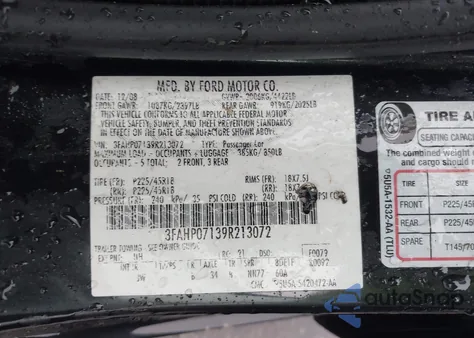2009 Ford Fusion Se z USA, uszkodzony, nr VIN 3FAHP07139R213072